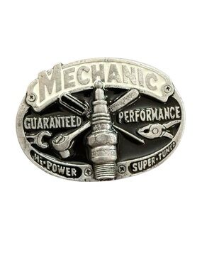 Vintage Vehicle Mechanic Tools Belt Buckle Metal 3D Edgy Industrial Workwear 80s